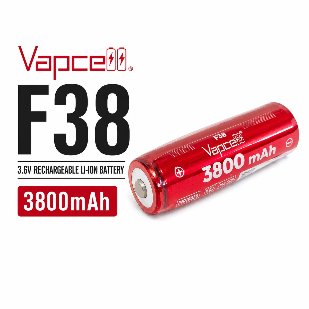 F38 INR18650 3800mAh 10A 3.7V HIGH CURRENT Rechargeable Nipple Top lithium Battery